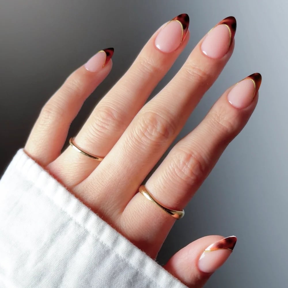 Almond French Tortoise With Gold — Simple Tortoise Nails