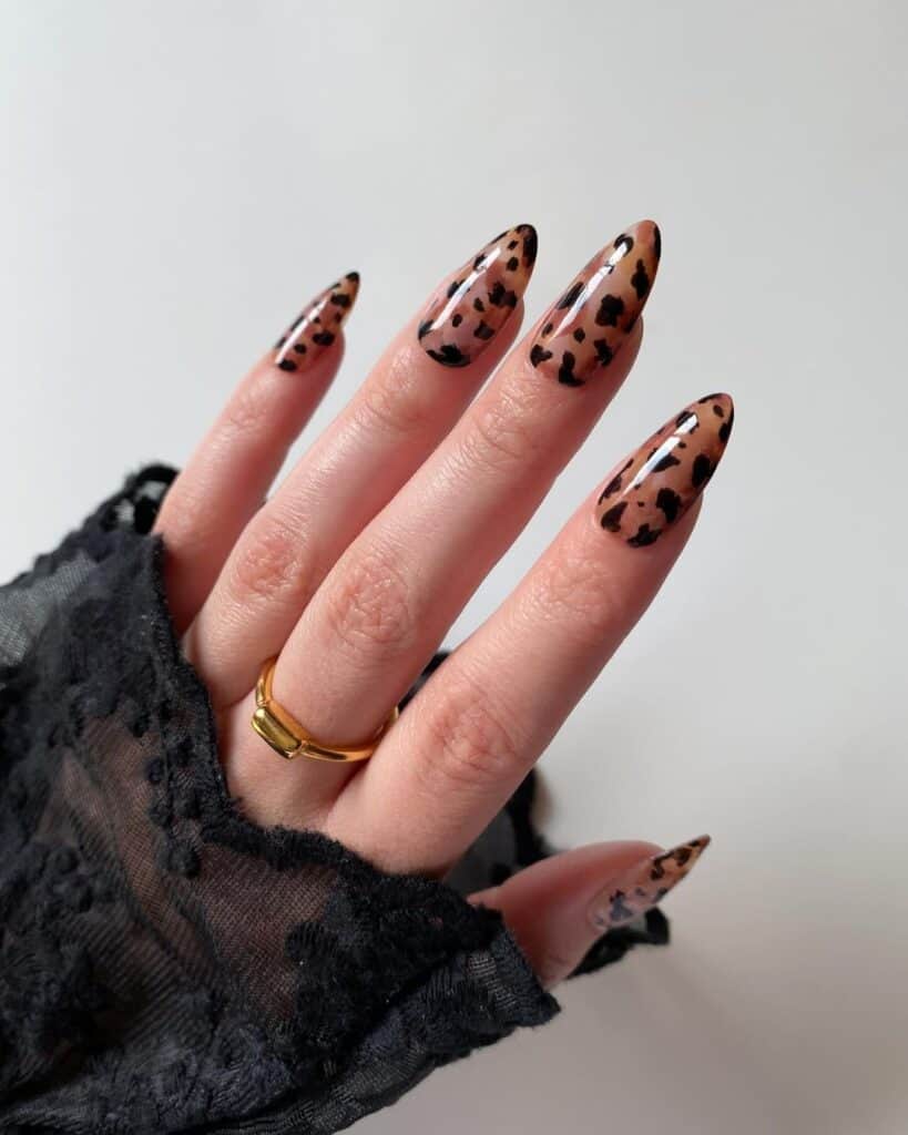 Long Almond Glossy Tortoise Pattern, Brown — Simple Tortoise Nails