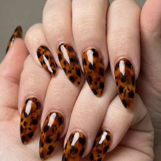 Long Stiletto Realistic Tortoise — Simple Tortoise Nails