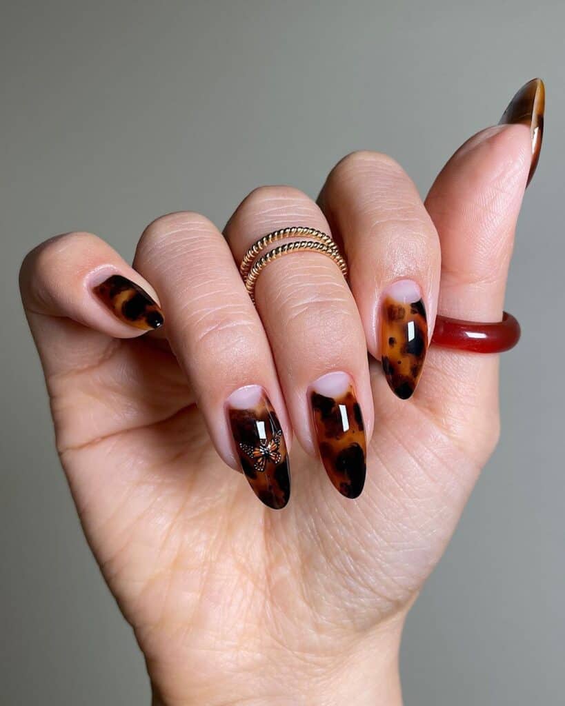 Medium Almond Tortoise With Butterfly — Simple Tortoise Nails