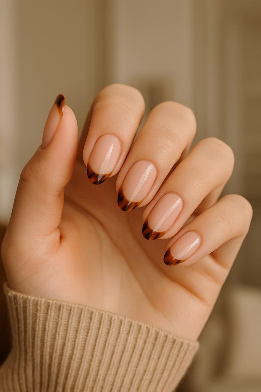 Almond French Tips Tortoise Accent — Simple Tortoise Nails