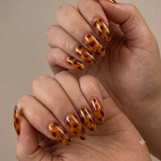 Medium Almond Full Tortoise Print, Everyday Version — Simple Tortoise Nails