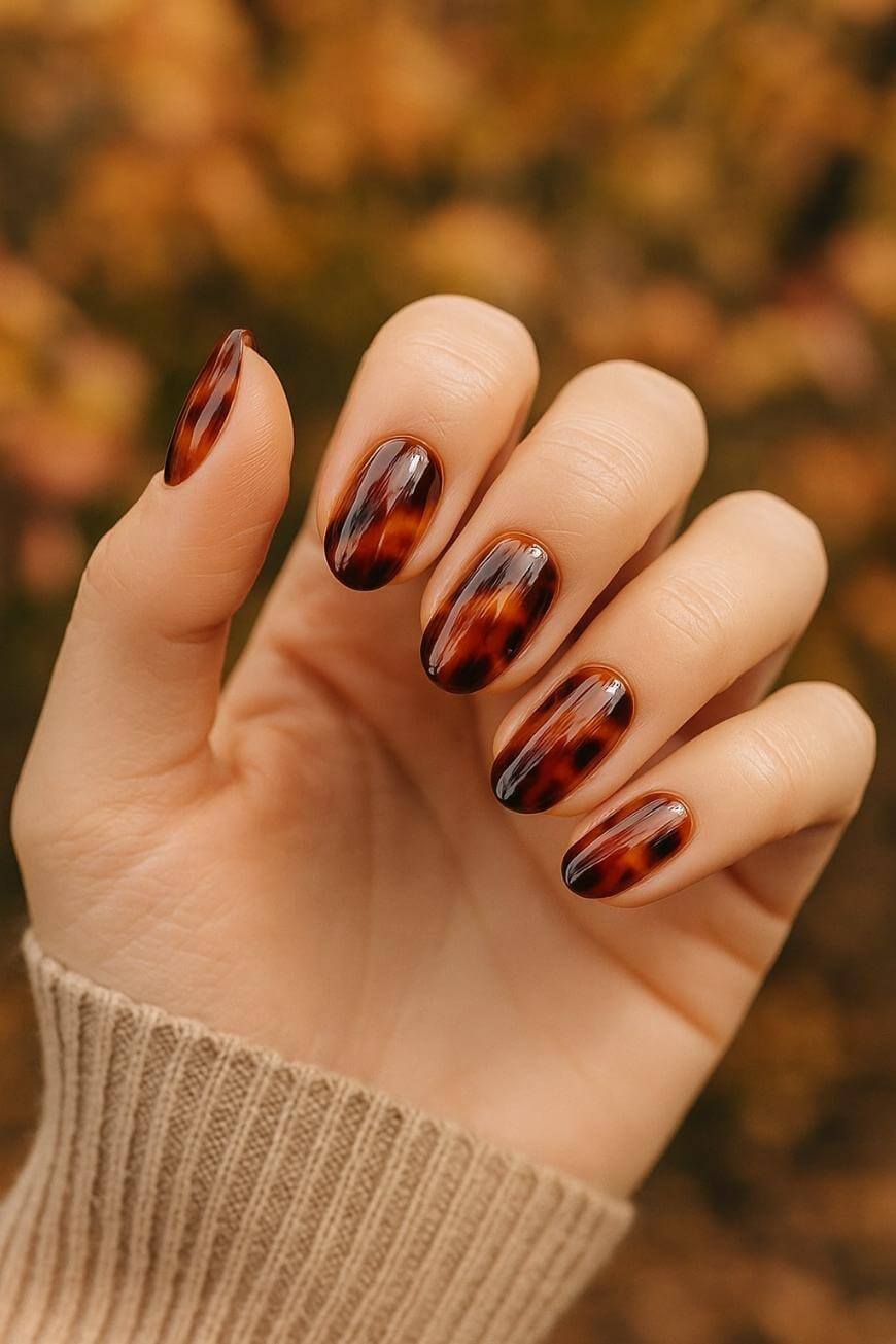 Medium Oval Autumn Tortoise Pattern — Simple Tortoise Nails