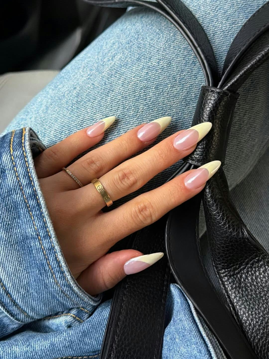 Pale Yellow French Tip Long Almond Nails — Simple Trending Nails