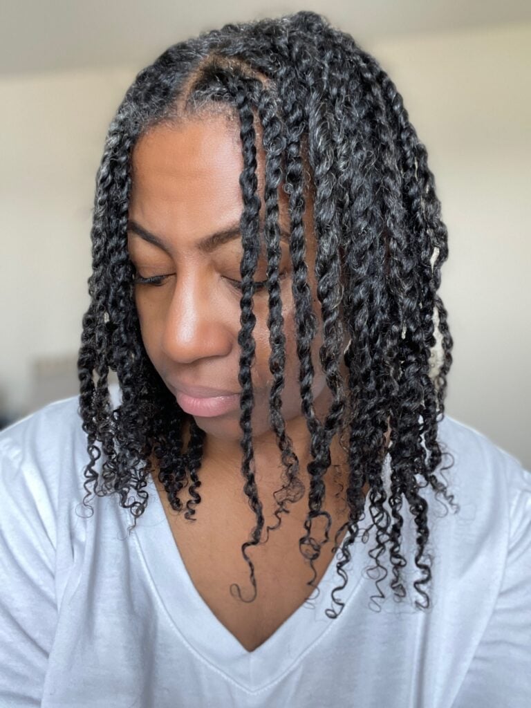 Shoulder Length Mini Twists With Grey Roots Shoulder Length Mini Twists With Grey Roots — Simple Two Strand Twists