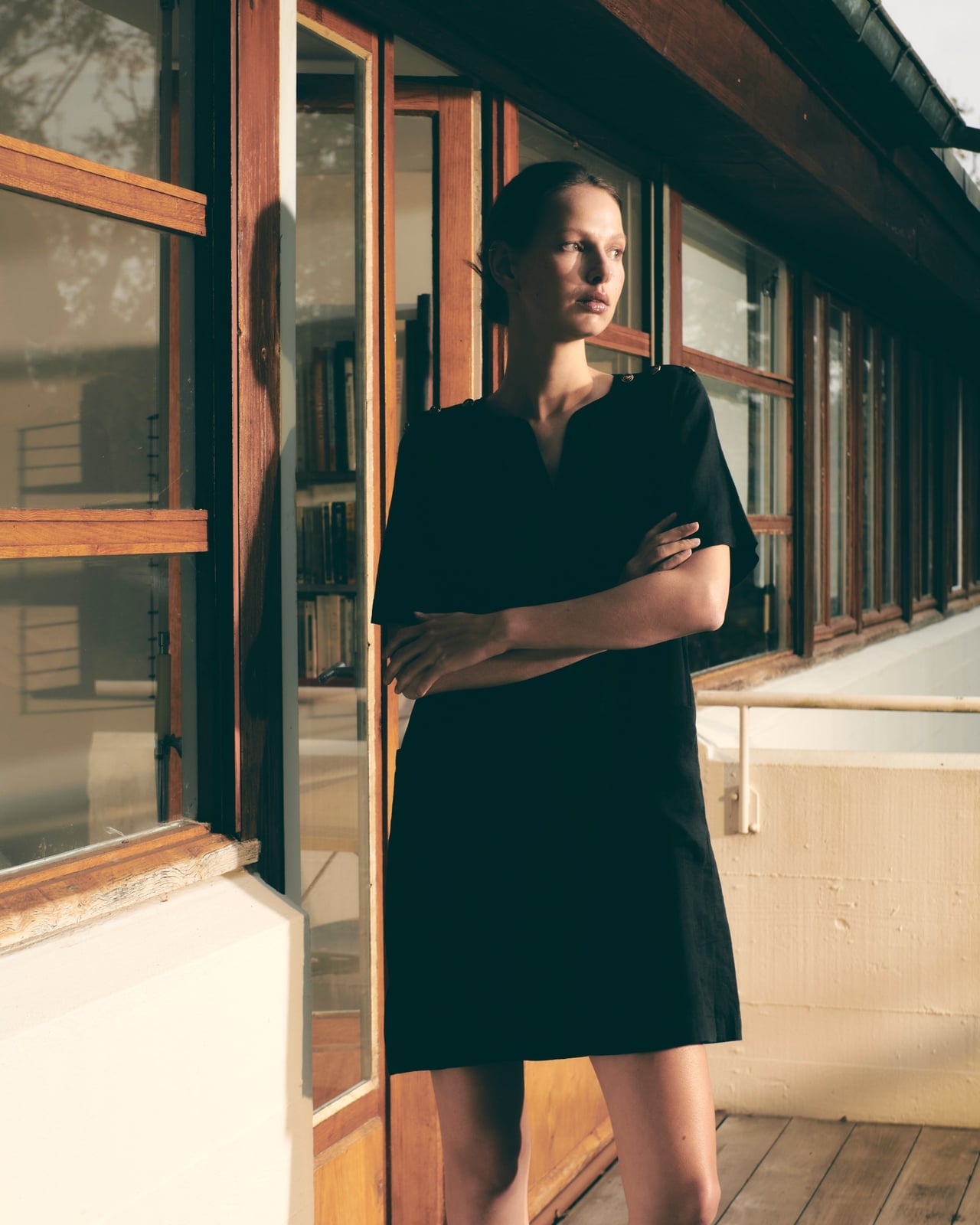 Simple Black Linen Blend V-neck Mini Dress Simple Black Linen Blend V-neck Mini Dress — Simple V Neck Dress