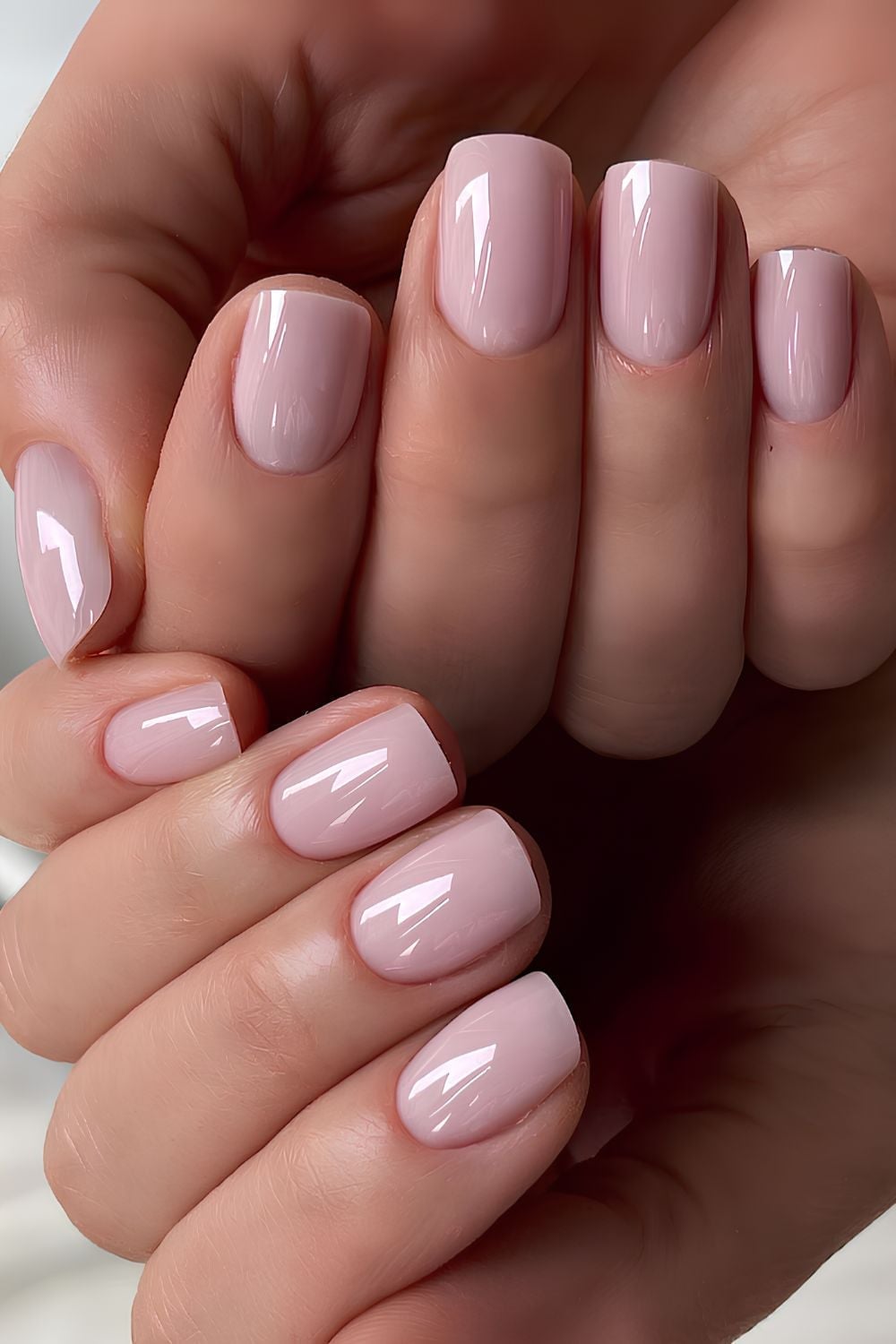 Milky Glossy Light Pink Nude Short Square Nails Milky Glossy Light Pink Nude Short Square Nails — Simple Vintage Nails