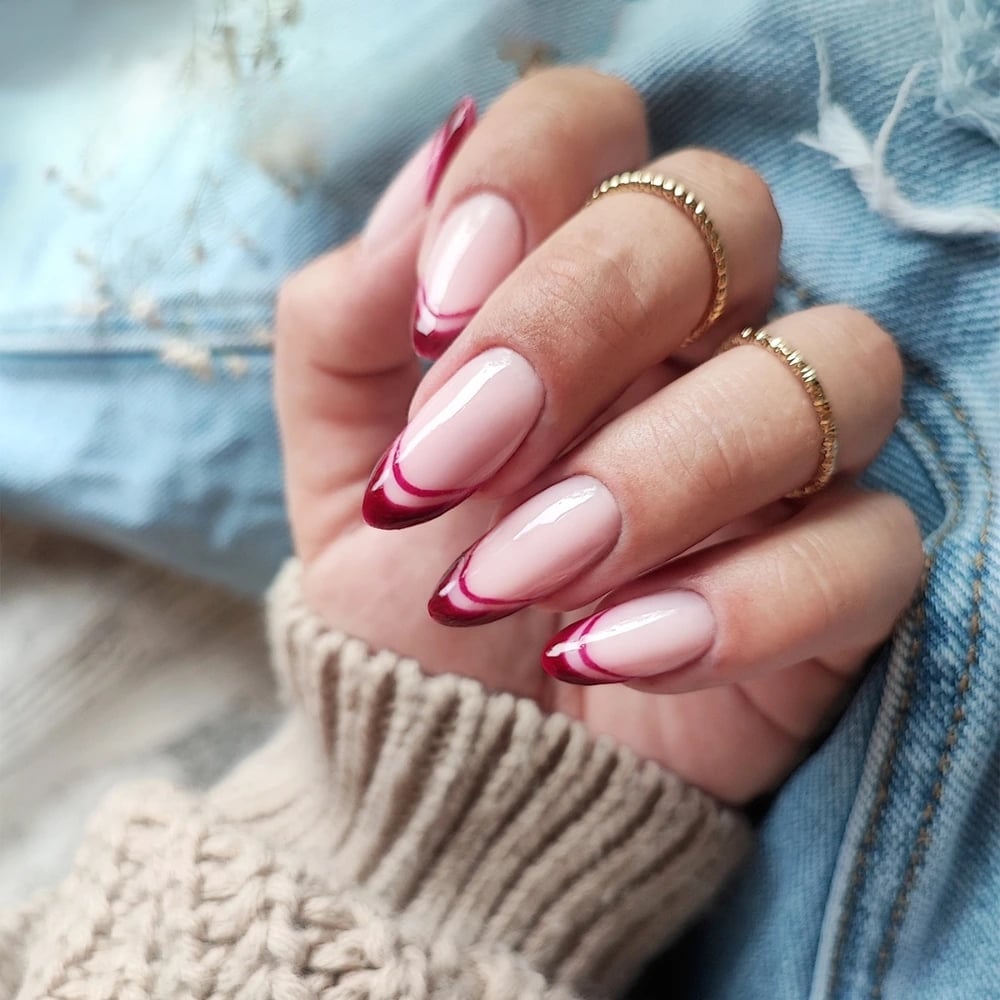 Sheer Nude Double French Outline Almond Nails Sheer Nude Double French Outline Almond Nails — Simple Vintage Nails