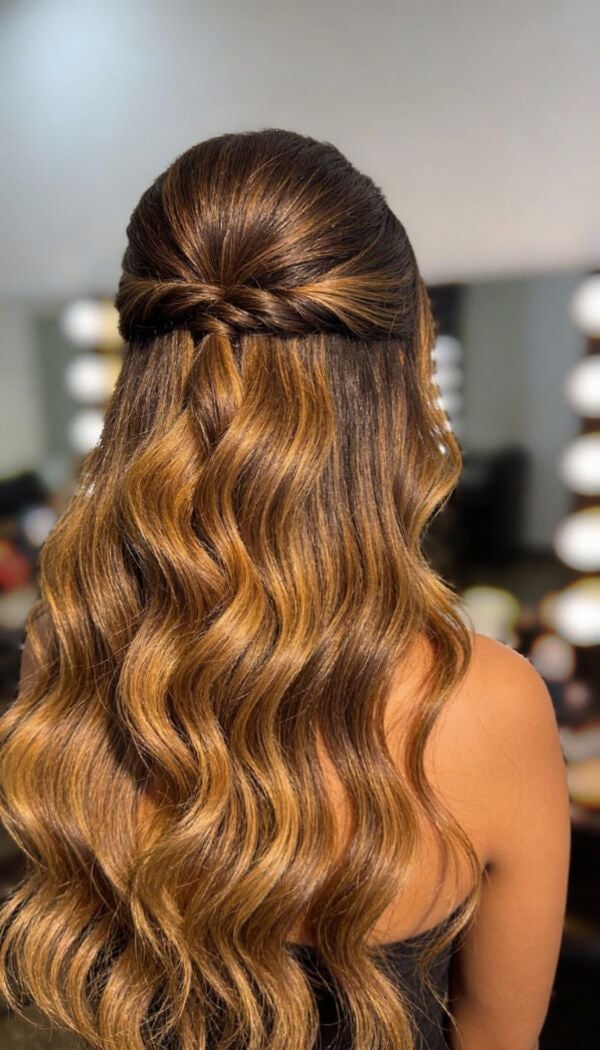 Mid-Back Half Updo With Twisted Sections Mid-Back Half Updo With Twisted Sections — Simple Voluminous Hair