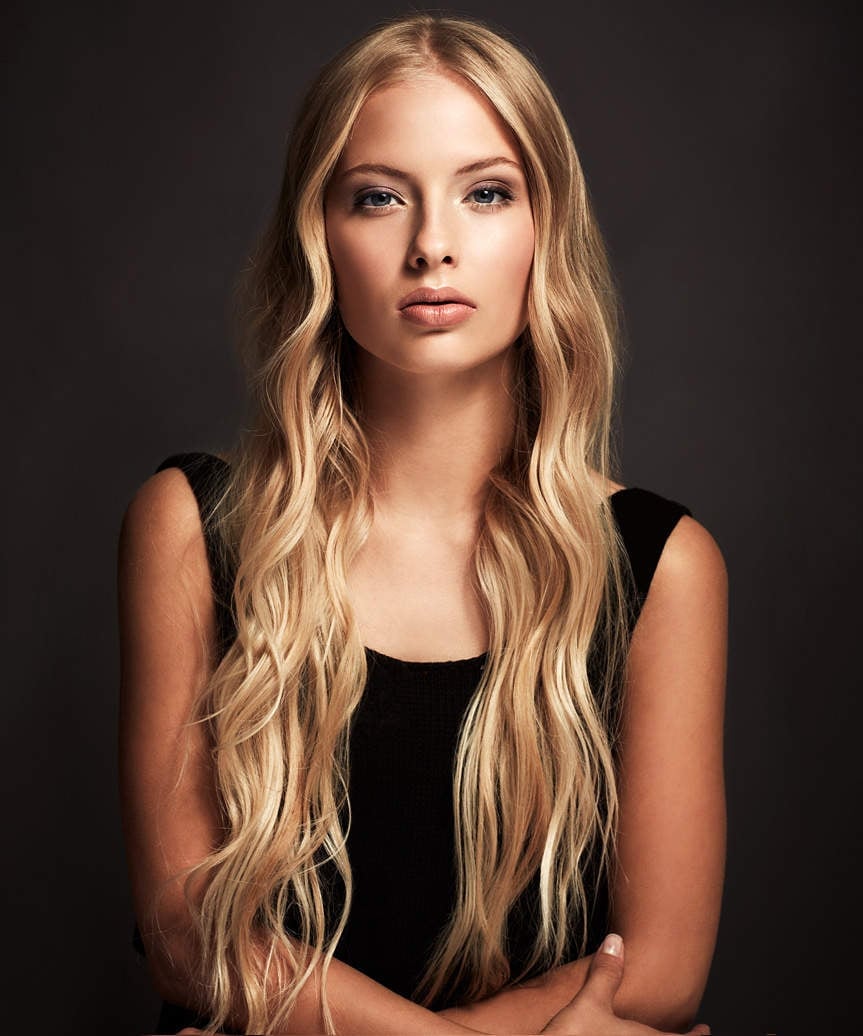 Long Bright Blonde Uniform Waves Long Bright Blonde Uniform Waves — Simple Waves Hair