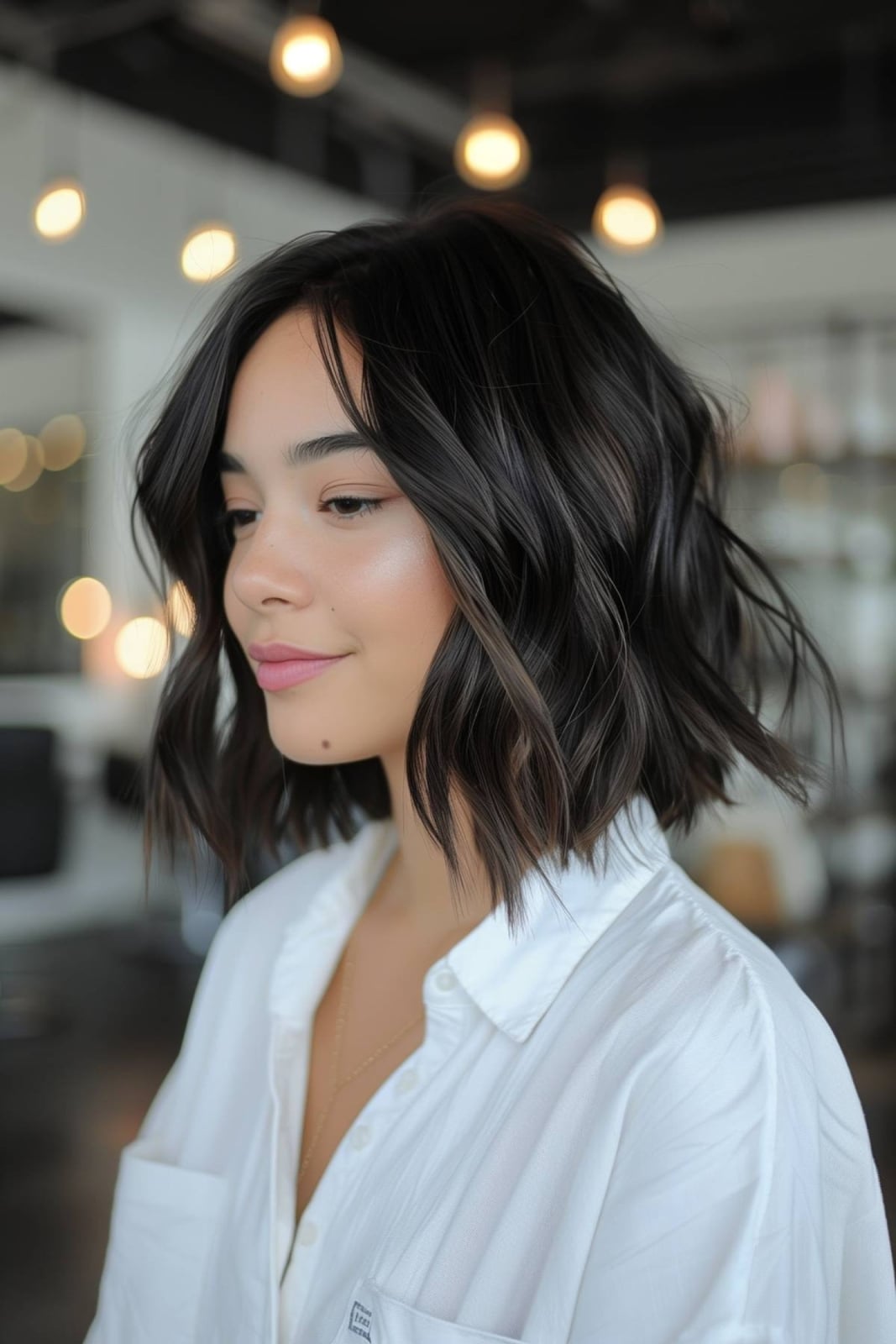 Chin-Length Bob With Wispy Bangs Chin-Length Bob With Wispy Bangs — Simple Waves Hair