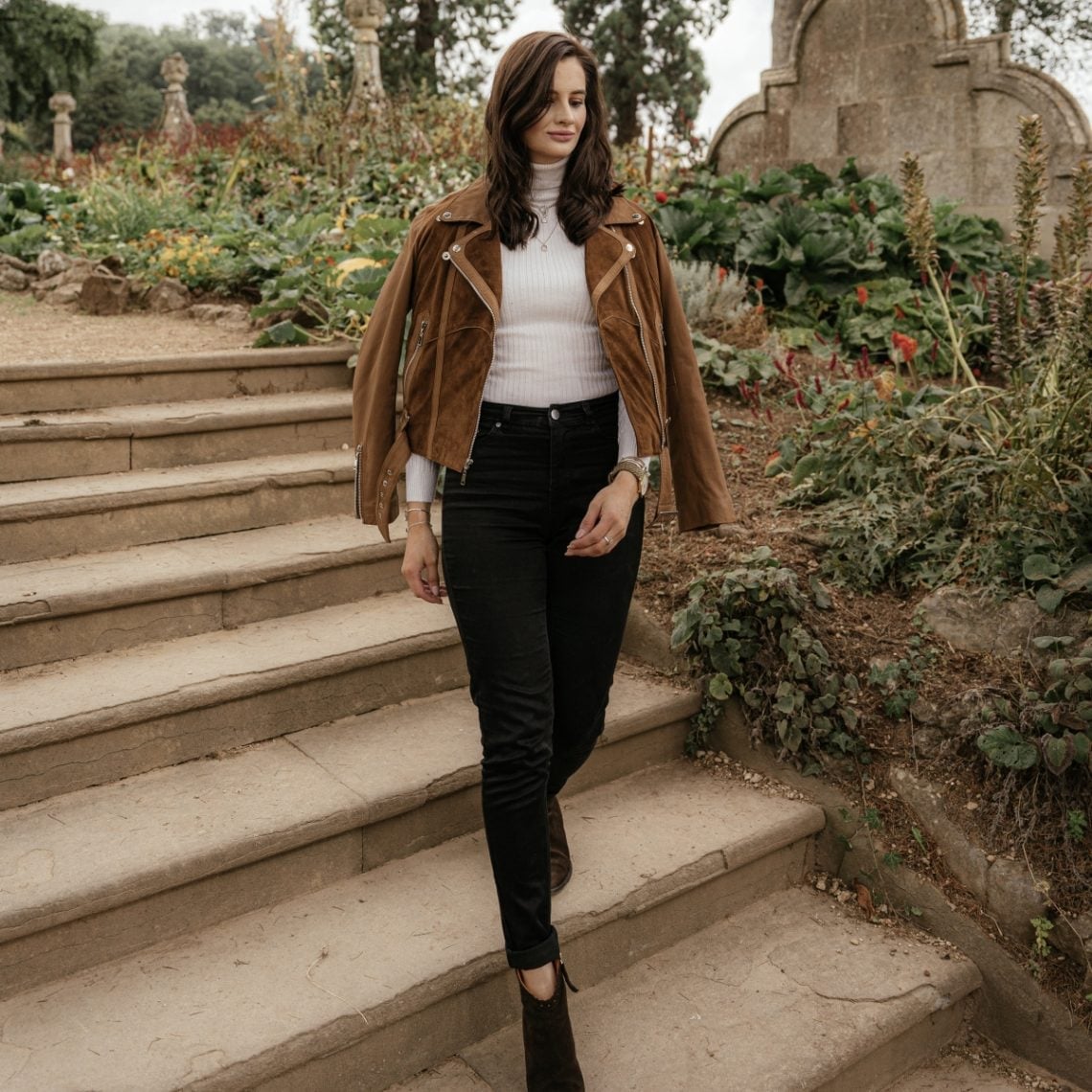 Suede Moto Jacket Over Turtleneck and Skinny Jeans Suede Moto Jacket Over Turtleneck and Skinny Jeans — Simple Weekend Outfits