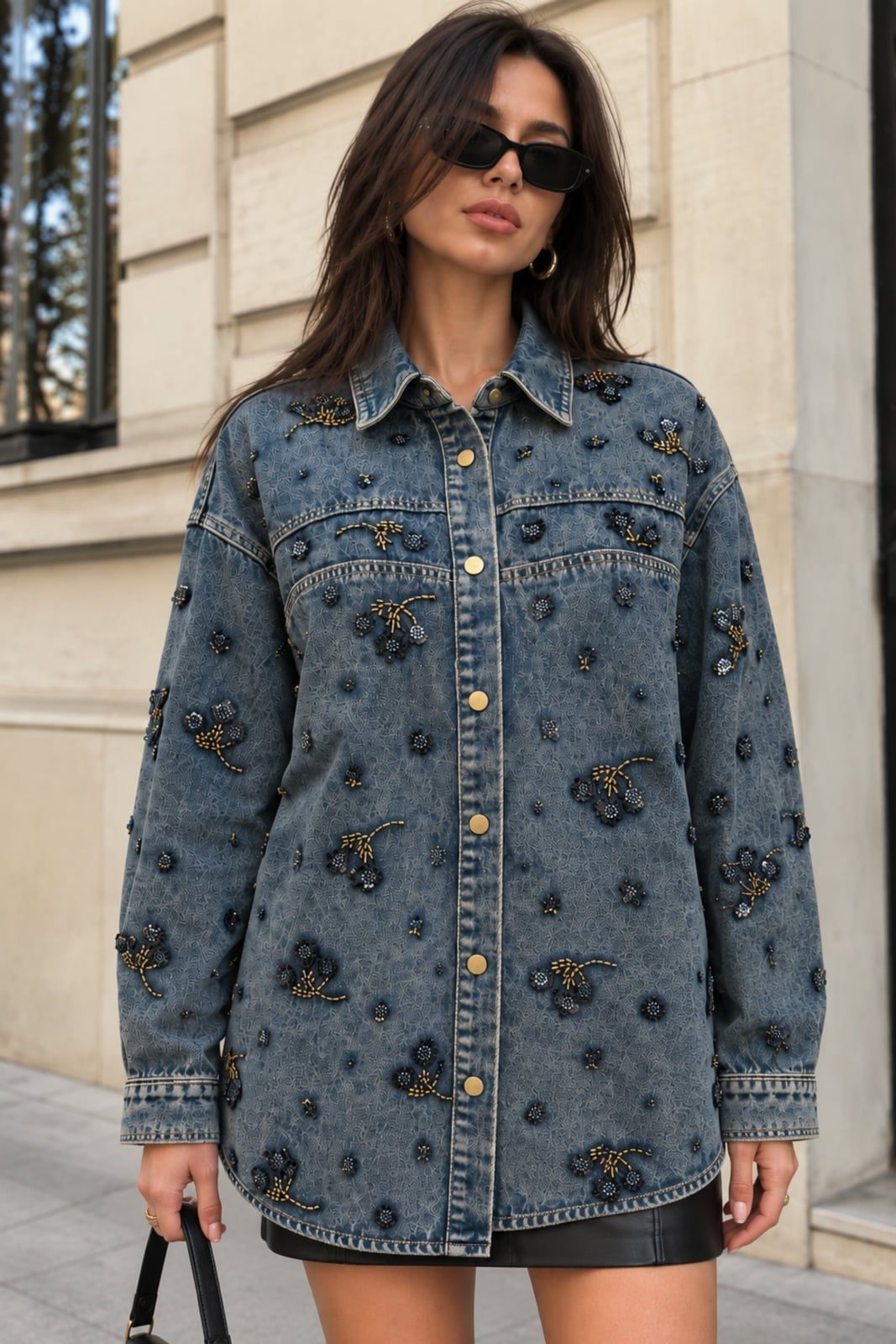 Embroidered Denim Shirt with Bead and Sequin Embellishments Embroidered Denim Shirt with Bead and Sequin Embellishments — Simple Weekend Outfits