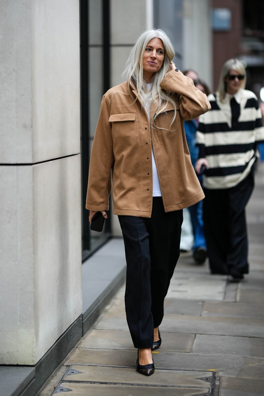 White T-shirt with Black Trousers and Shirt Jacket White T-shirt with Black Trousers and Shirt Jacket — Simple Weekend Outfits
