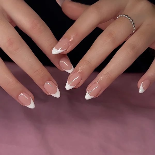 Medium Almond Nails Thin White French Tip — Simple White French Tip Nails