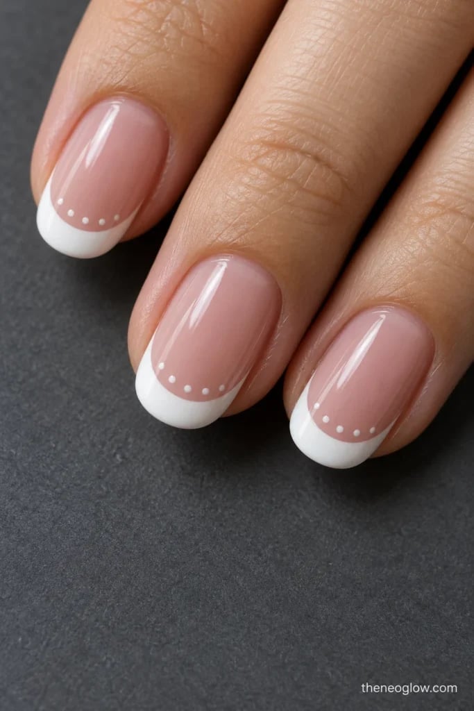 Oval Nails Micro French Tip With White Dots — Simple White French Tip Nails