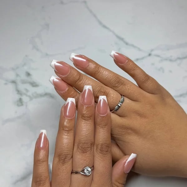 Long Square Nails With Thin White French Tips — Simple White French Tip Nails
