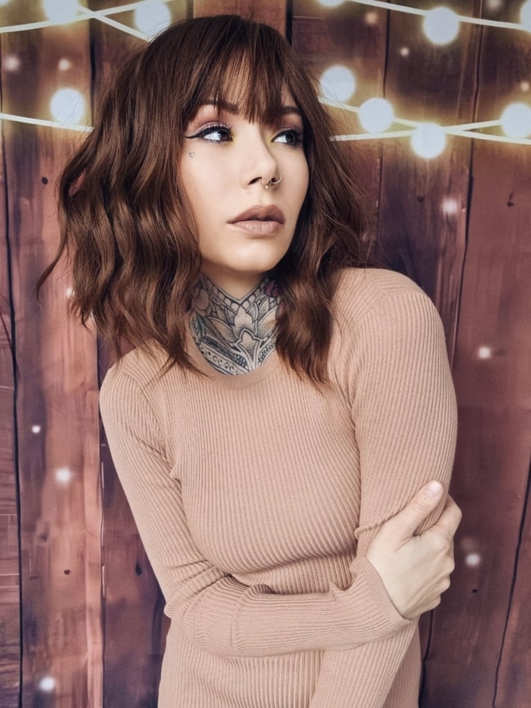 Medium Brown Wavy Bob With Full Bangs, Close-Up Take — Simple Wig Styles