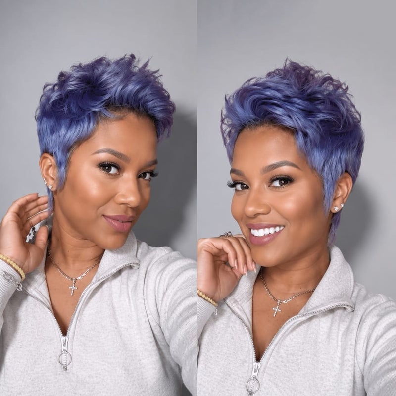 Vibrant Purple Pixie Cut With Short Bangs — Simple Wig Styles