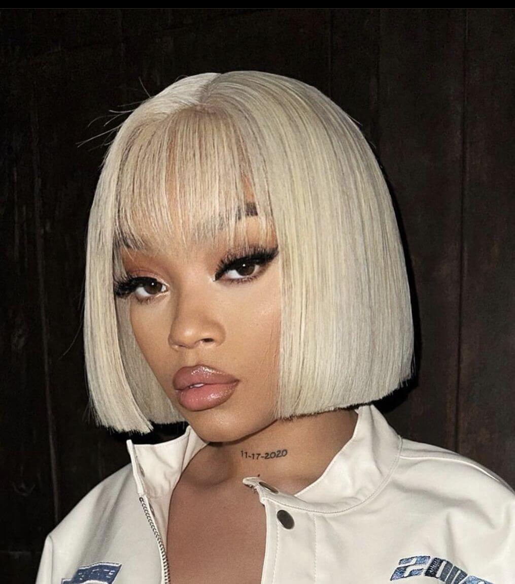 Platinum Blonde Bob With Blunt Bangs — Simple Wig Styles