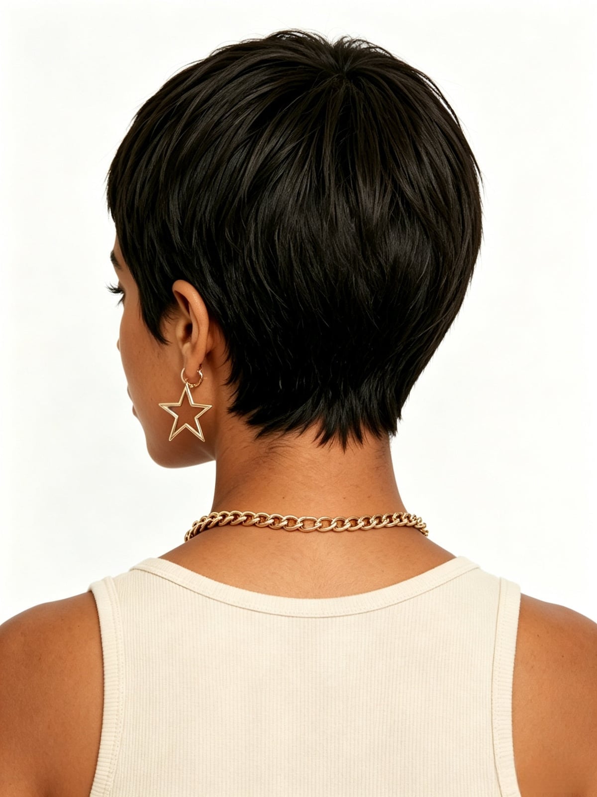 Short Black Pixie Cut Back View — Simple Wig Styles