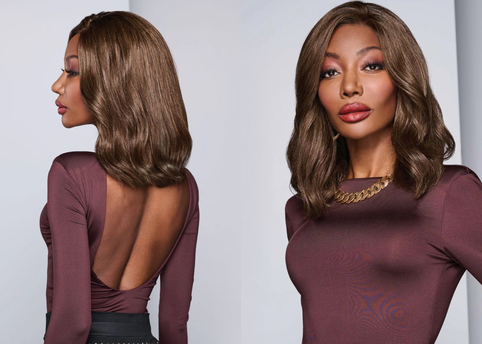 Medium Brown Wavy Lob With Loose Curls Medium Brown Wavy Lob With Loose Curls — Simple Wigs Human Hair