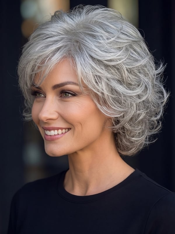 Silver Grey Shag With Voluminous Blowout Silver Grey Shag With Voluminous Blowout — Simple Wigs Human Hair