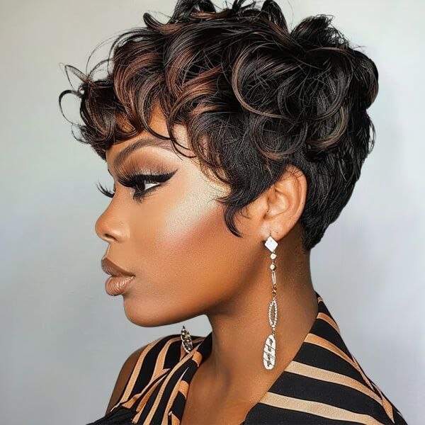 Pixie Bob With Textured Curly Waves Pixie Bob With Textured Curly Waves — Simple Wigs Human Hair