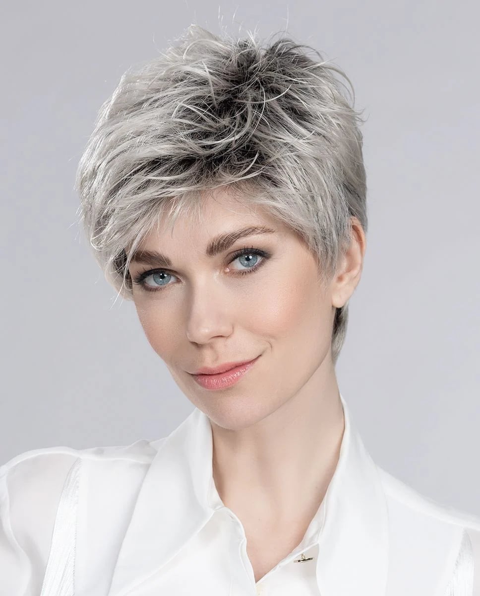 Grey Pixie With Choppy Layers And Dark Roots Grey Pixie With Choppy Layers And Dark Roots — Simple Wigs Human Hair