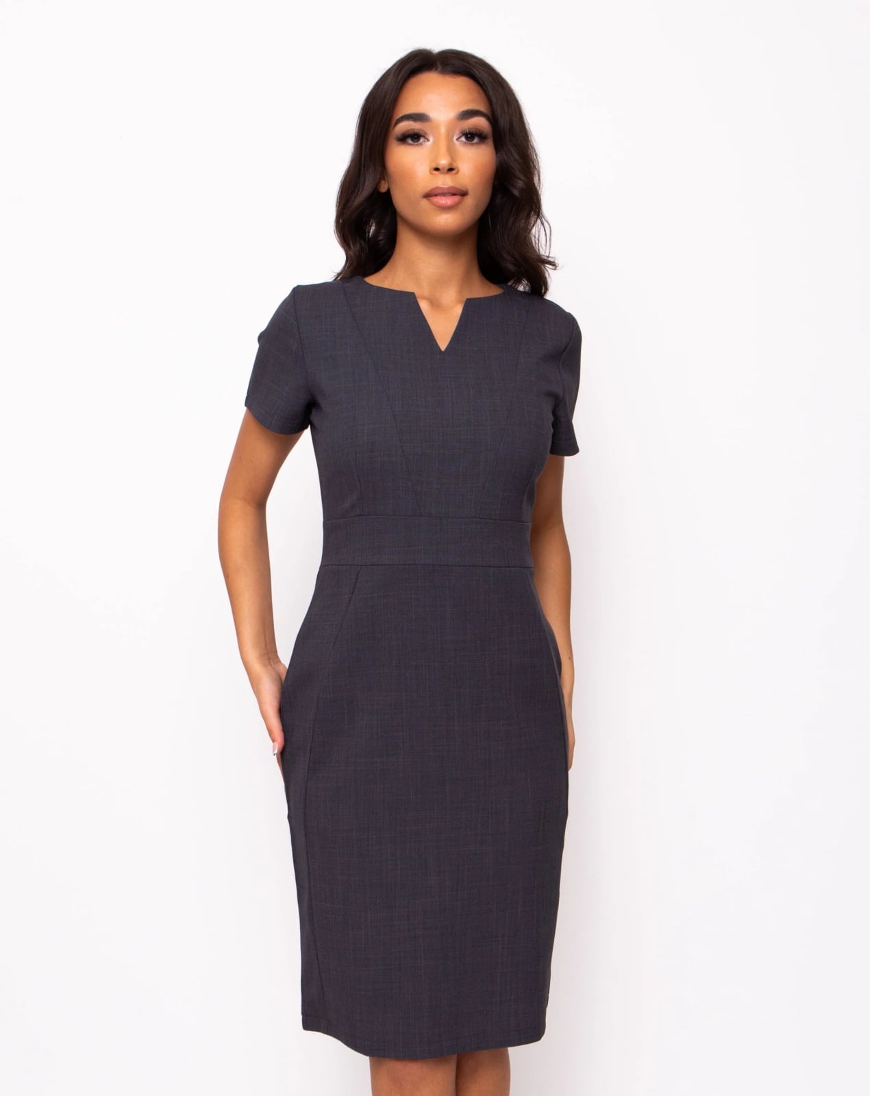 Dark Grey Textured Sheath Dress Dark Grey Textured Sheath Dress — Simple Work Dresses