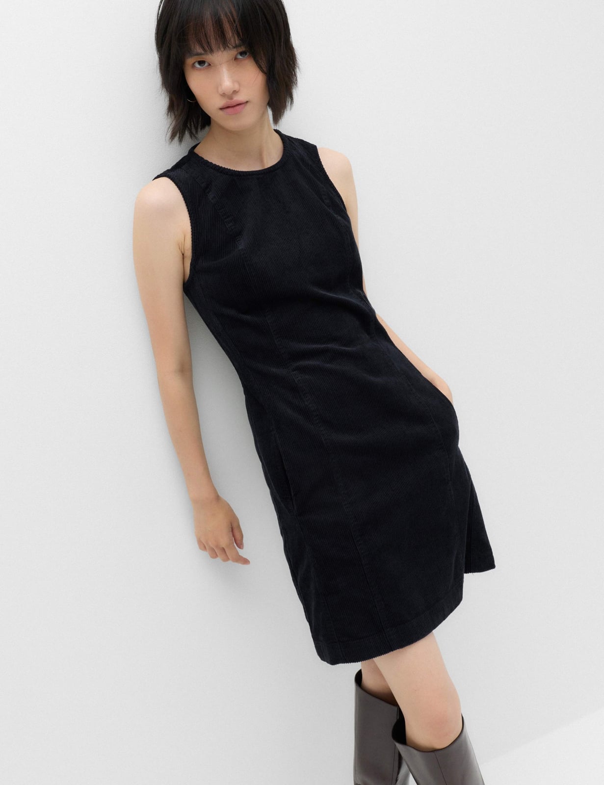 Black Corduroy A-Line Mini Dress Black Corduroy A-Line Mini Dress — Simple Work Dresses
