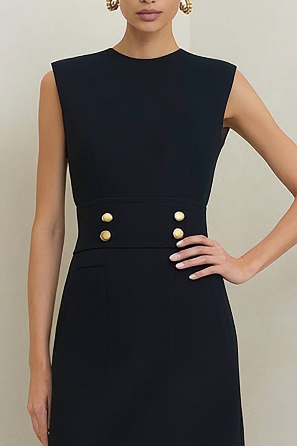Black Sleeveless Sheath Dress with Gold Belt Black Sleeveless Sheath Dress with Gold Belt — Simple Work Dresses