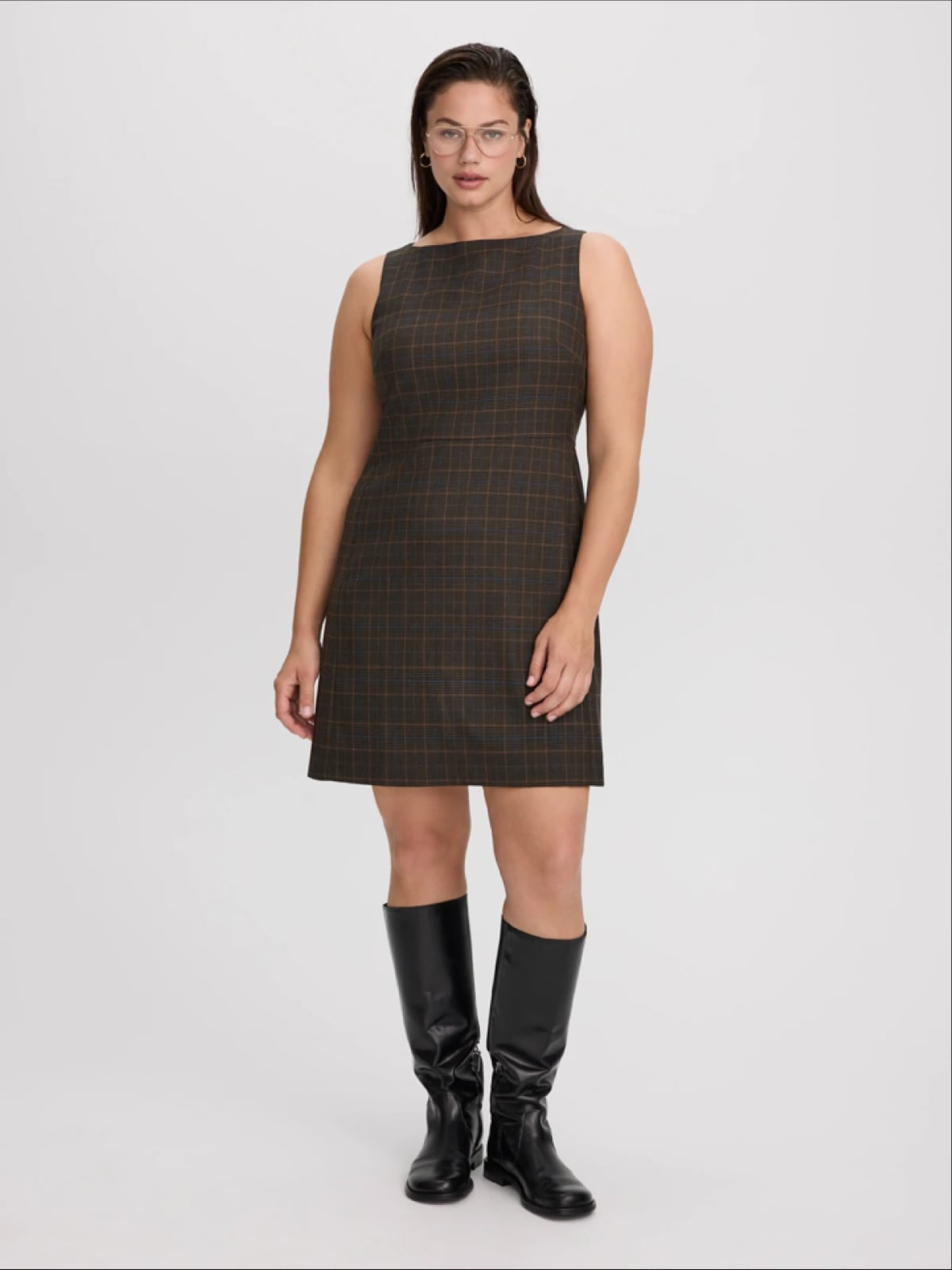 Plaid A-Line Dress with Tall Boots Plaid A-Line Dress with Tall Boots — Simple Work Dresses