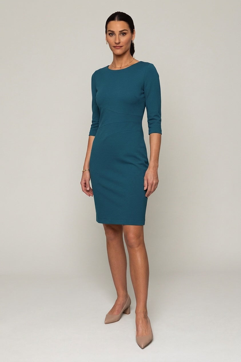 Teal Three-Quarter Sleeve Sheath Dress Teal Three-Quarter Sleeve Sheath Dress — Simple Work Dresses