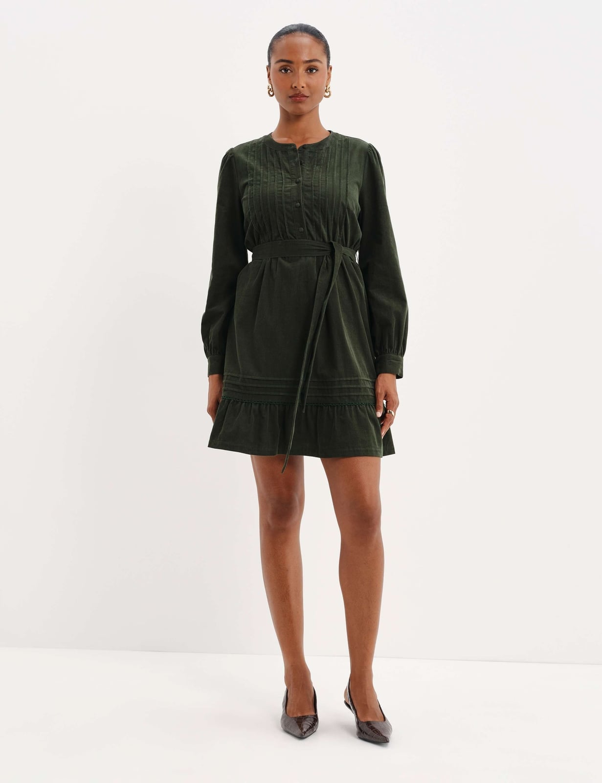 Dark Green Corduroy Fit and Flare Dress Dark Green Corduroy Fit and Flare Dress — Simple Work Dresses