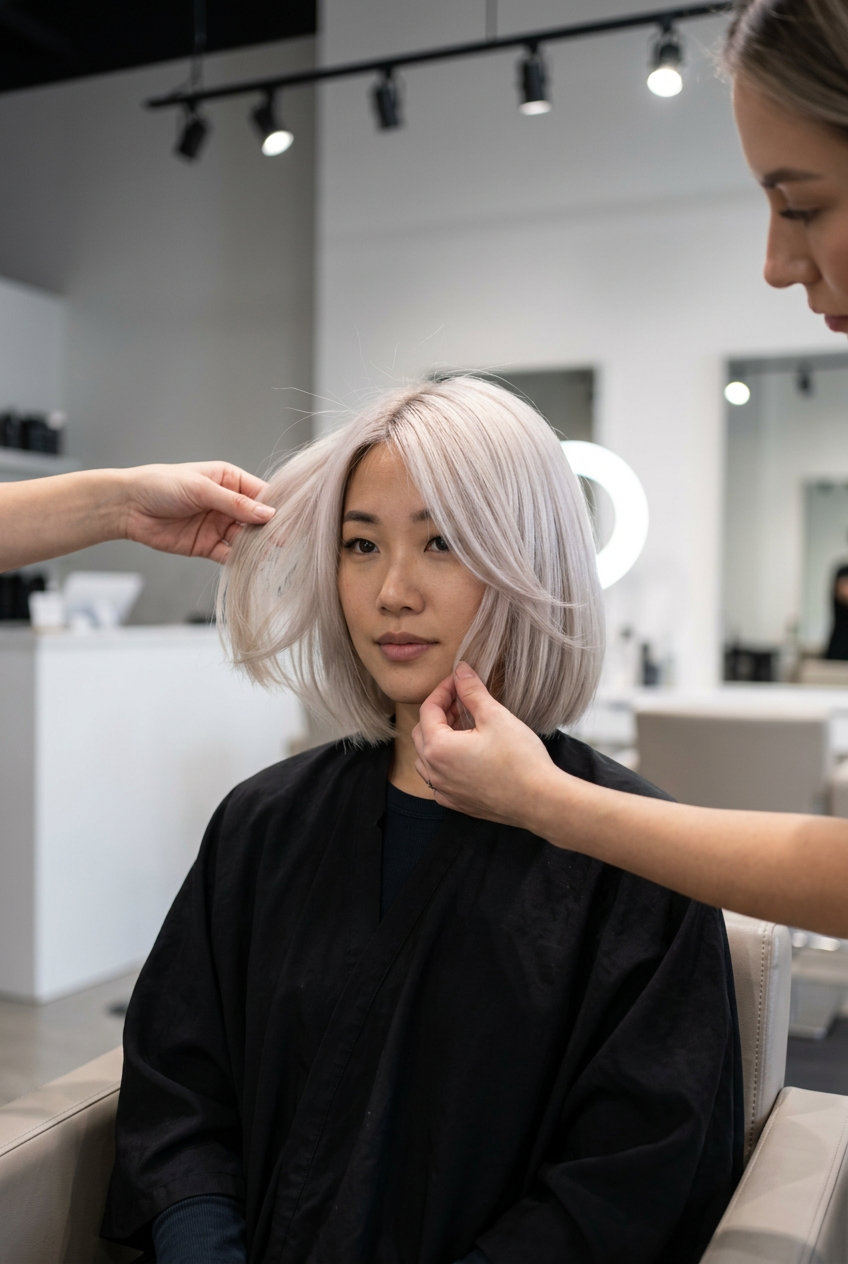 Soft Platinum Bob Hair Color 2026 short soft platinum blonde with pearlescent finish, shadow root, for summer hair color ideas 2026