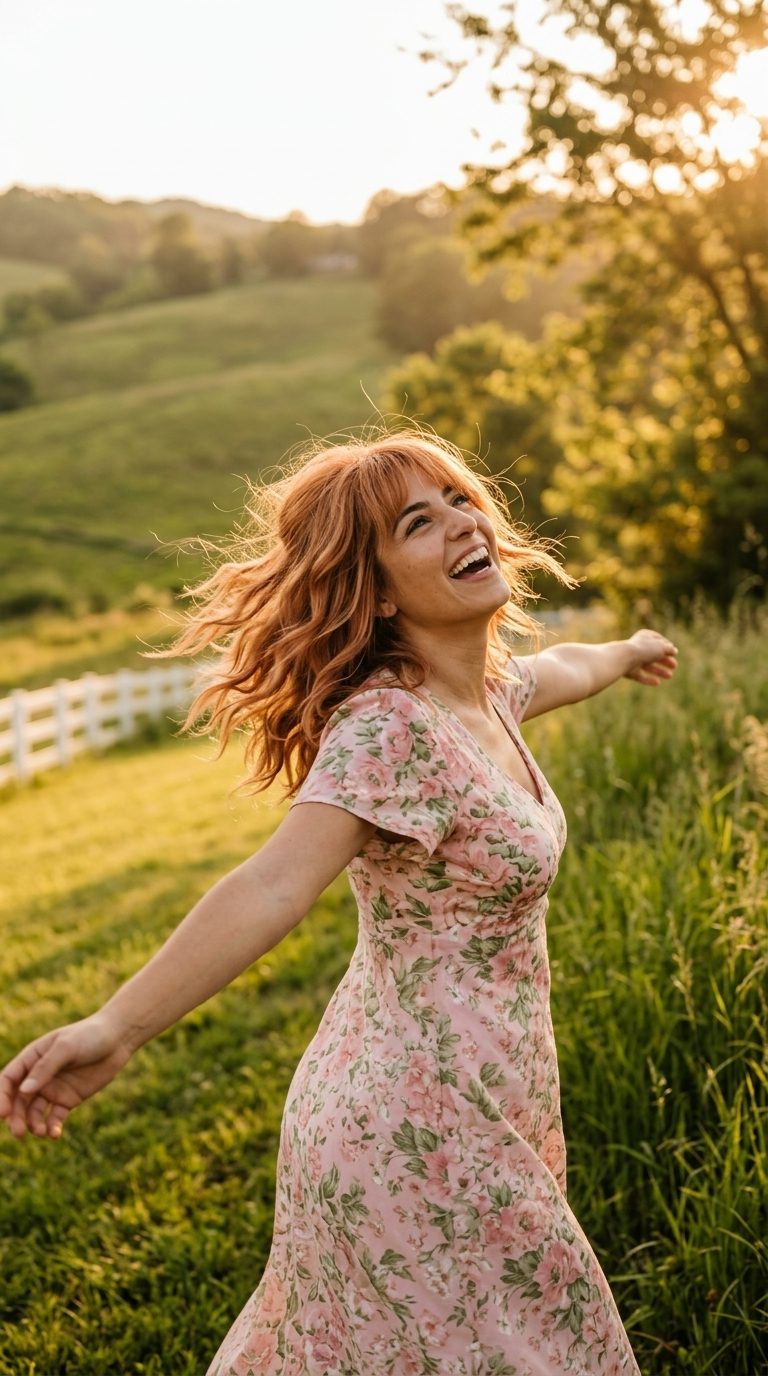 Strawberry Blonde Wavy Shag Haircut 2026 medium wavy shag haircut in strawberry blonde with apricot tones and wispy fringe