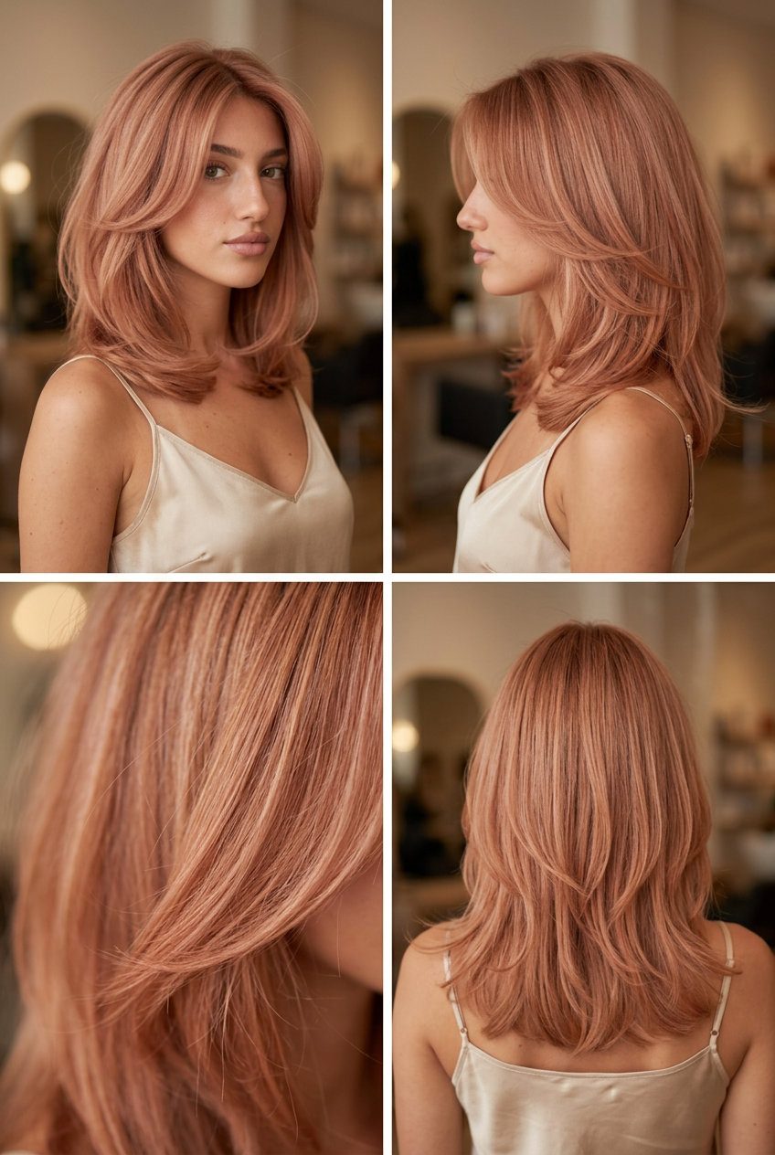 shoulder-length strawberry blonde lob with soft layers and face-framing pieces for summer