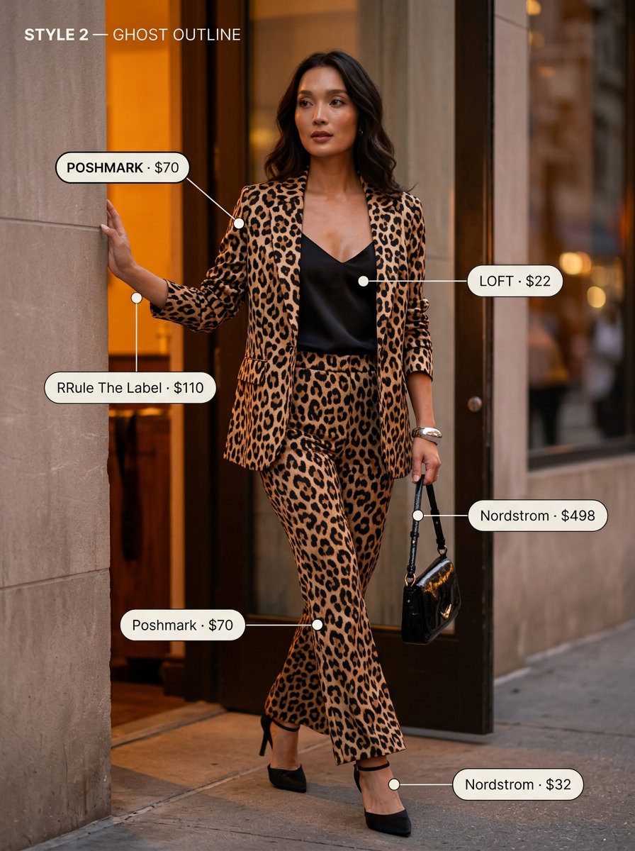 Fashion-forward Summer Animal Print Outfits for Women 2026: Monochrome leopard power suit for evening events.