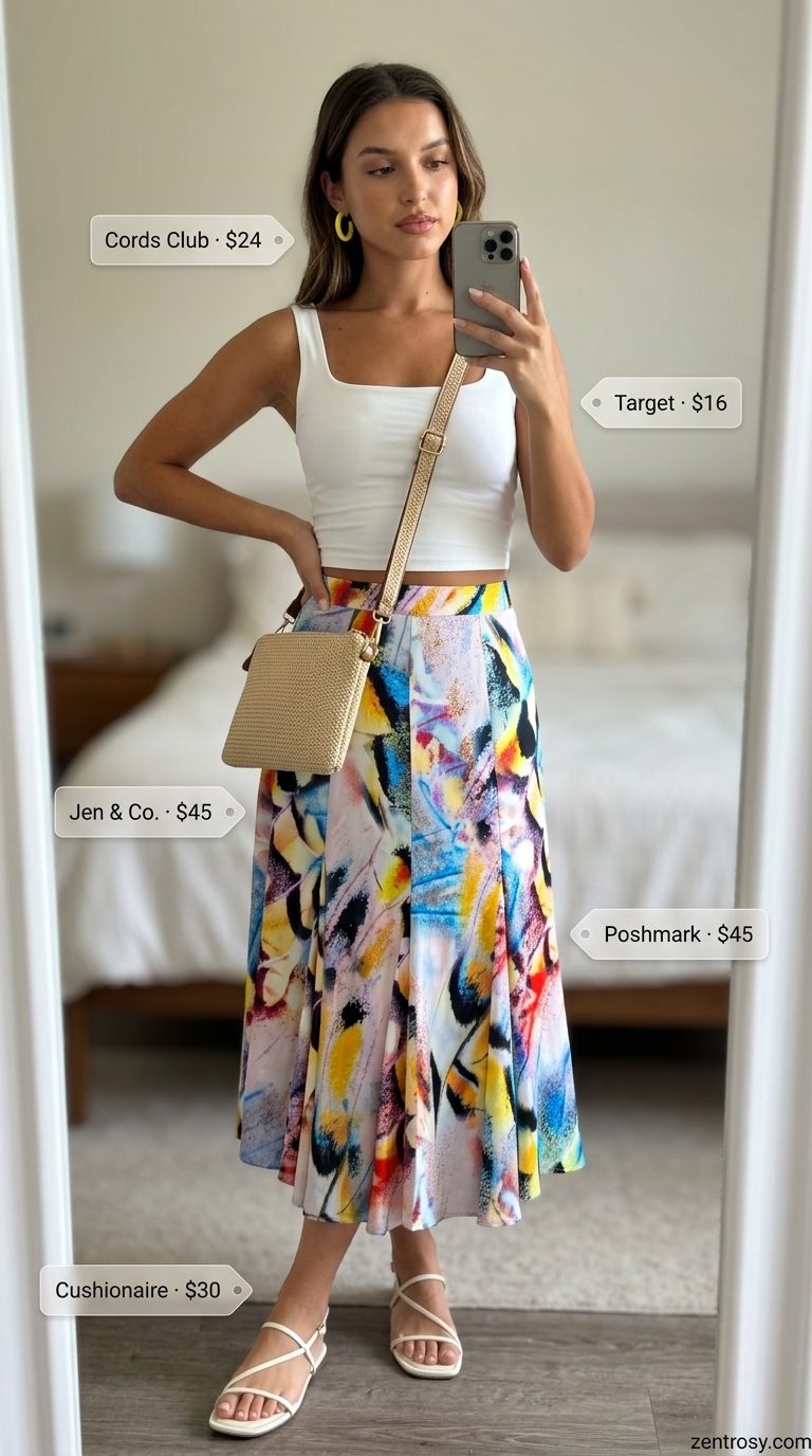 Electric blue midi skirt outfit for women 2026, great for brunch and casual meetups.