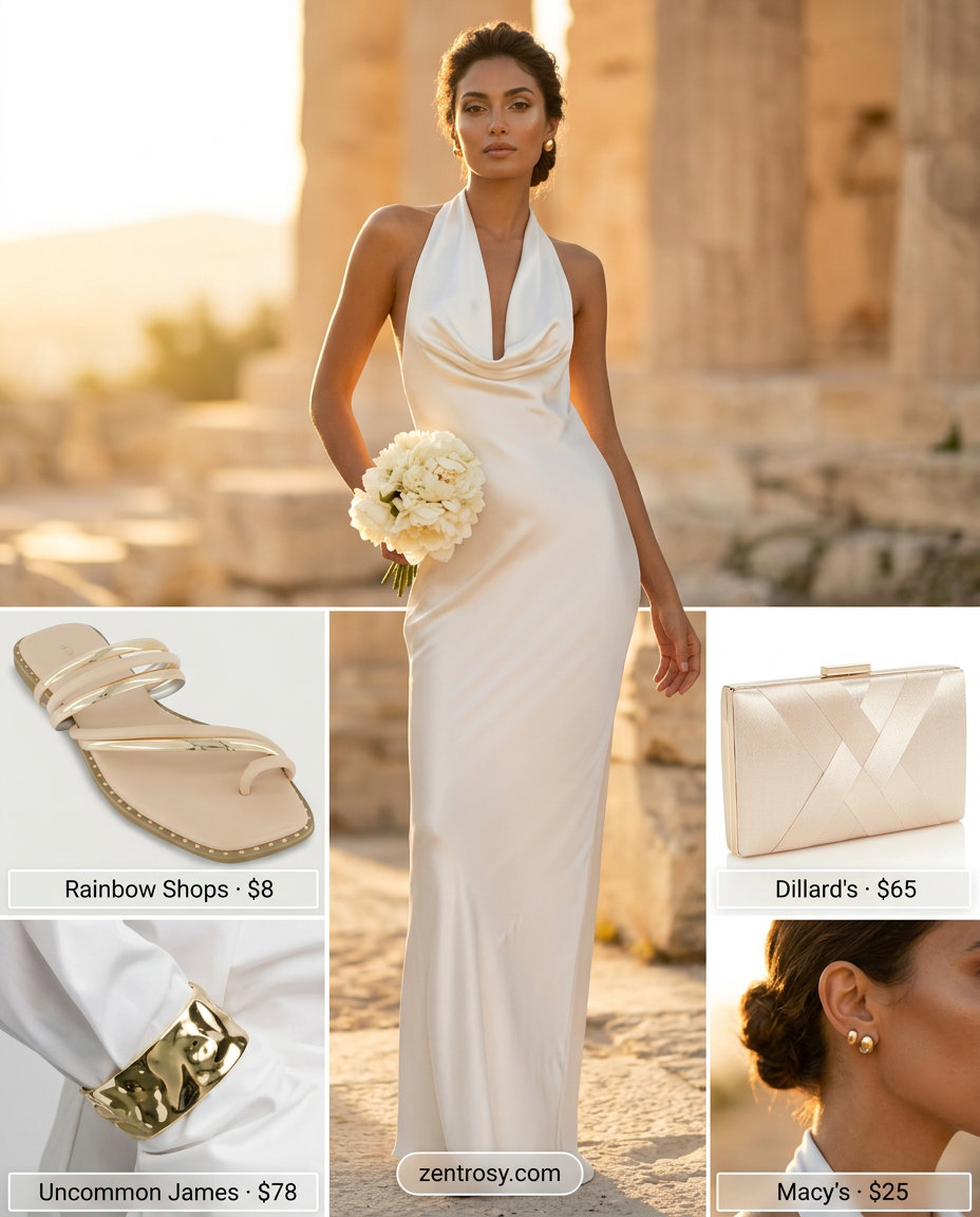 Elegant Summer Halter Dress 2026 Elegant ivory silk halter neck maxi dress for summer evening galas and weddings. 2026.