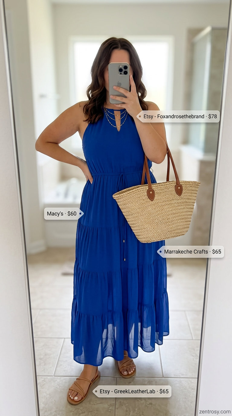 Coastal Breeze Halter Maxi Dress 2026 Flowing sky blue halter maxi dress for beach vacations and summer evenings. 2026.