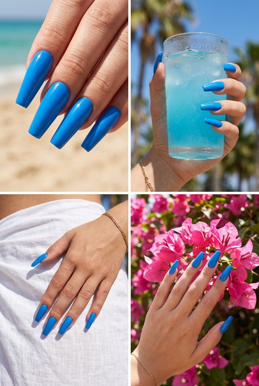 Airbrush Icy Blue Gradient | Summer Holiday Nails 2026 Sky gradient airbrush icy blue nails for summer holiday nails 2026. Dreamy vacation style.