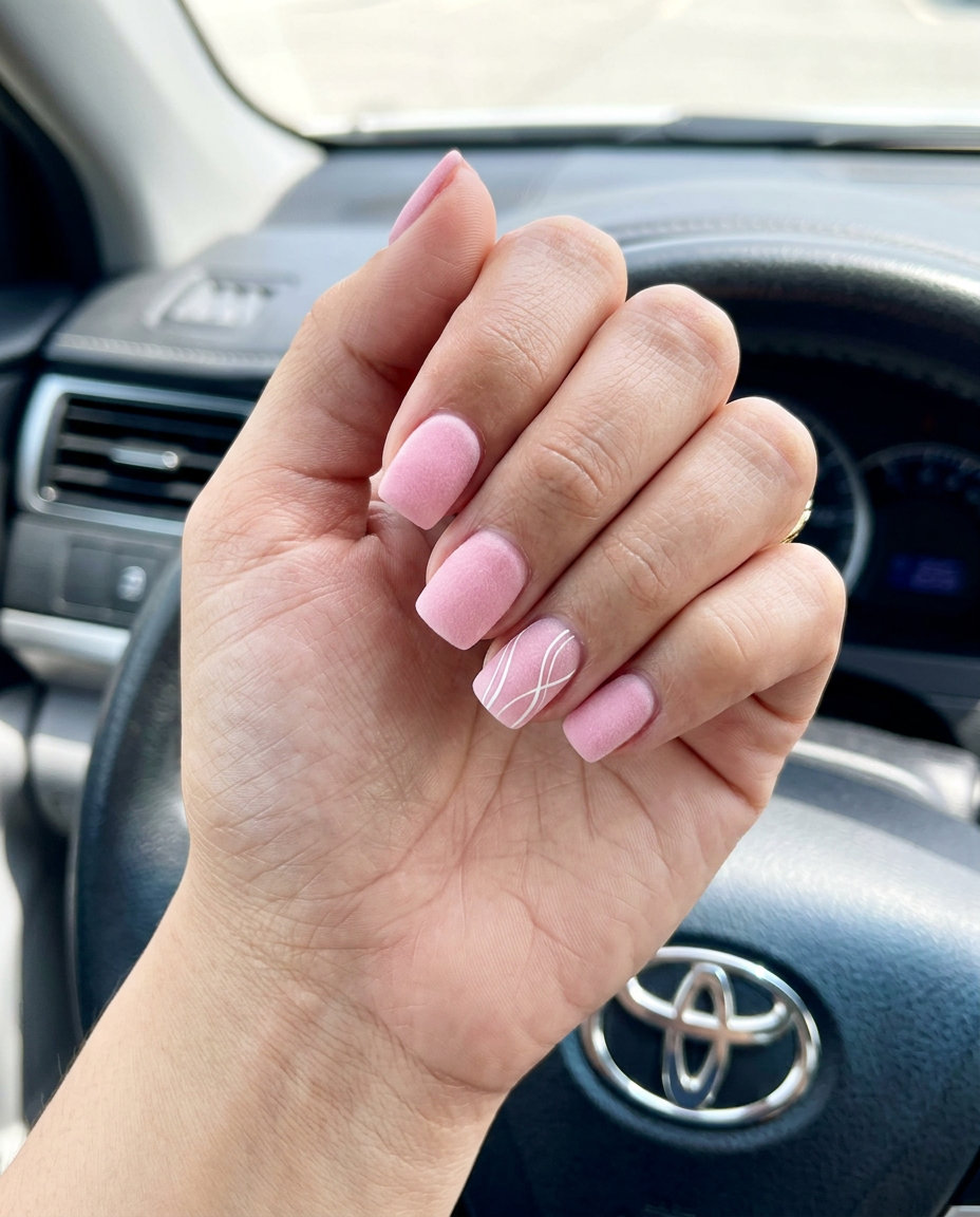 Velvet Peach Linear Nails | Summer Holiday Nails 2026 Velvet peach linear accent nails for summer holiday nails 2026, perfect for daily wear and casual chic.