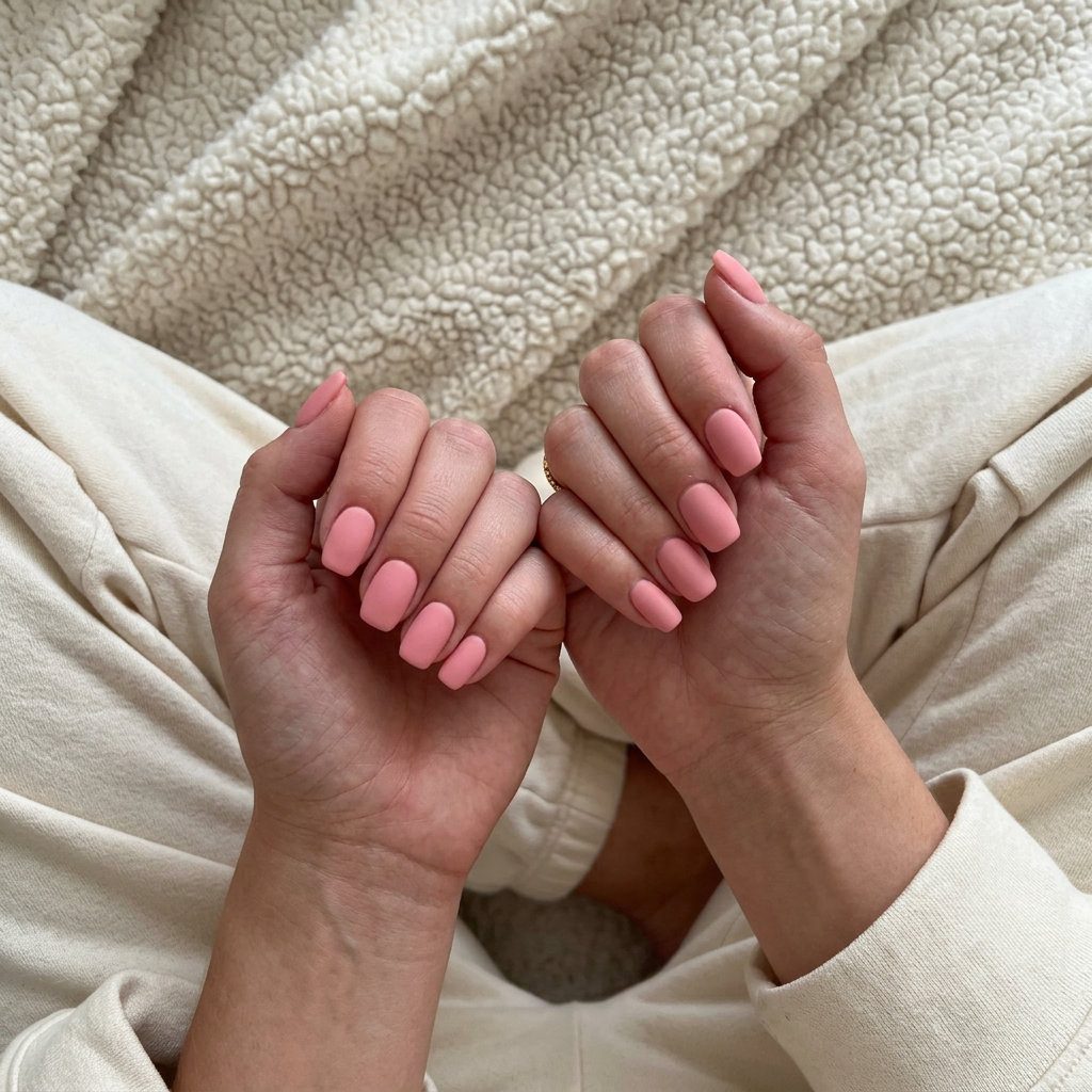 Sophisticated velvet nude short squoval nails for work or casual weekend, minimalist summer nail art 2026.