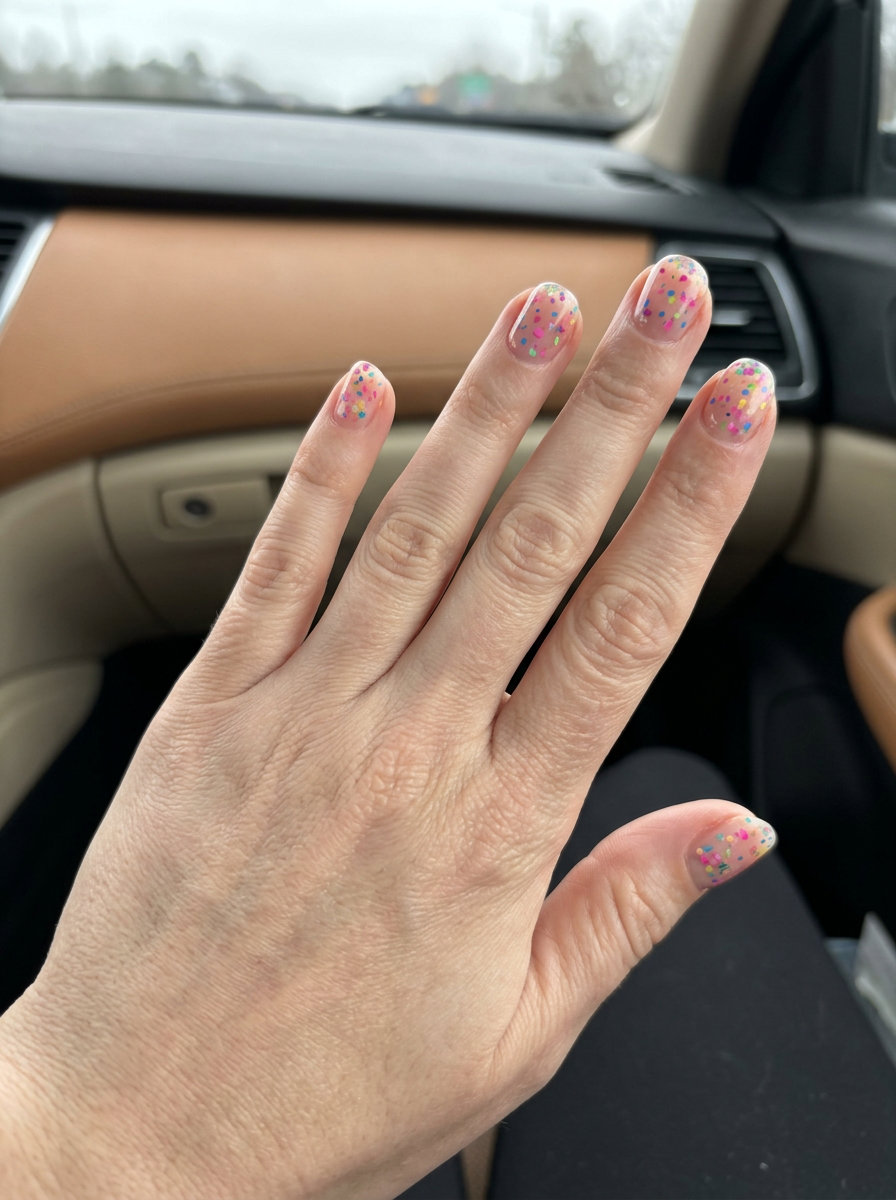 Clear Jelly Confetti Sprinkles nails for summer 2026. Playful festival and party style.