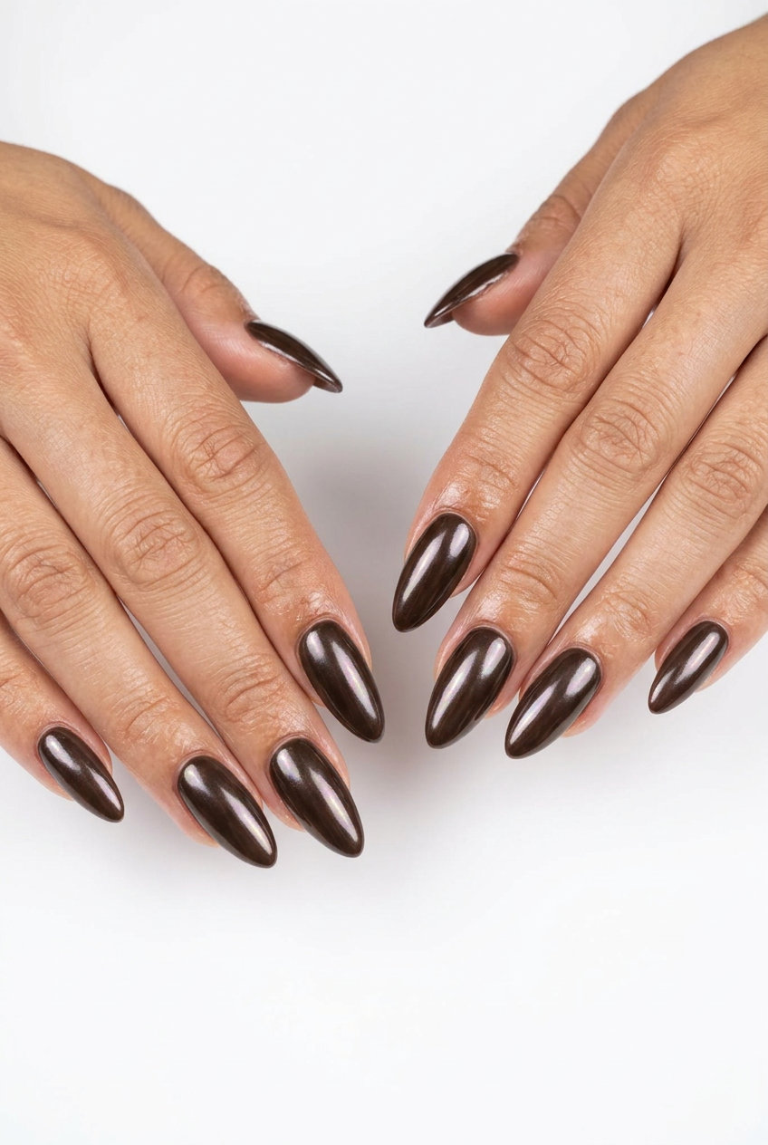 Espresso Brown Glazed Donut nails for summer 2026. Glamorous chic date night style.