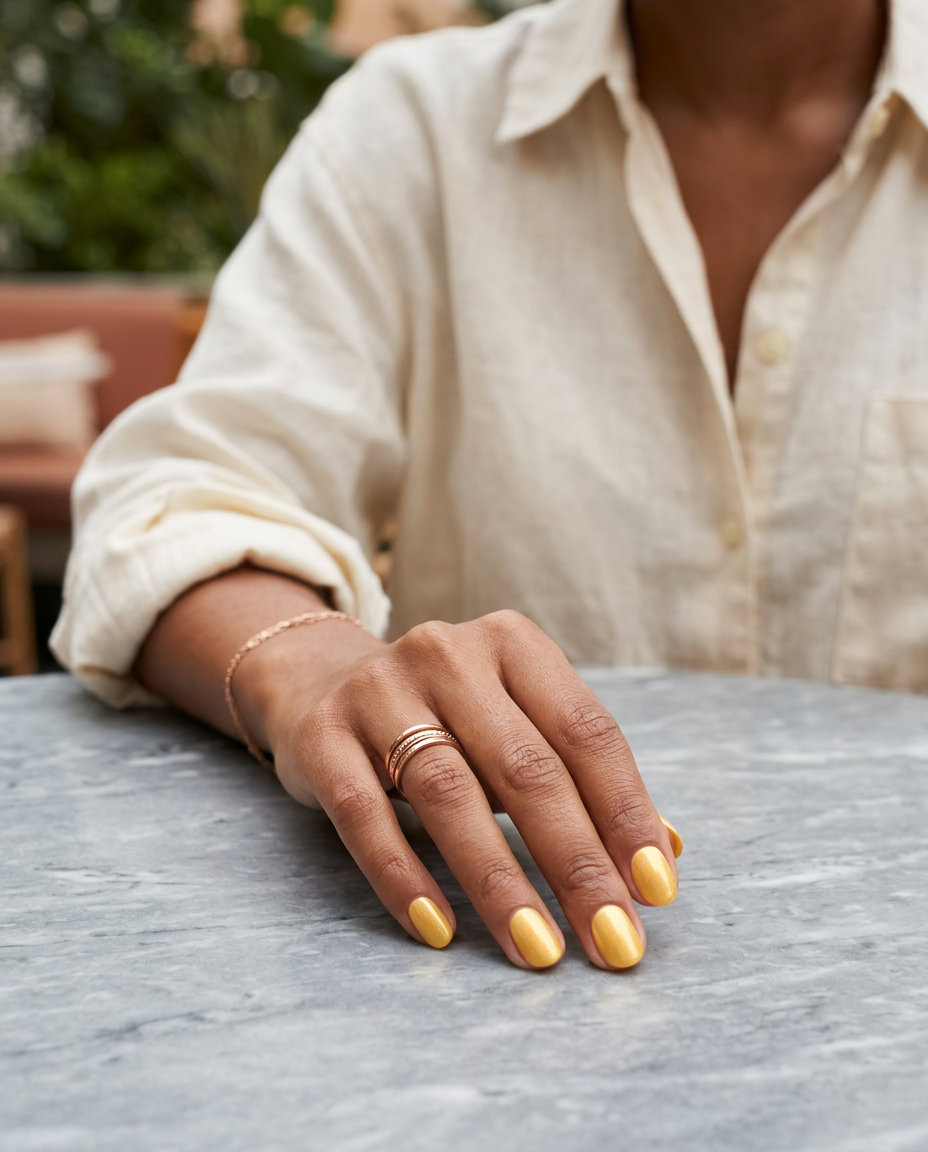 Glamorous golden hour shimmer nails for summer nail colors 2026, perfect for evenings out.