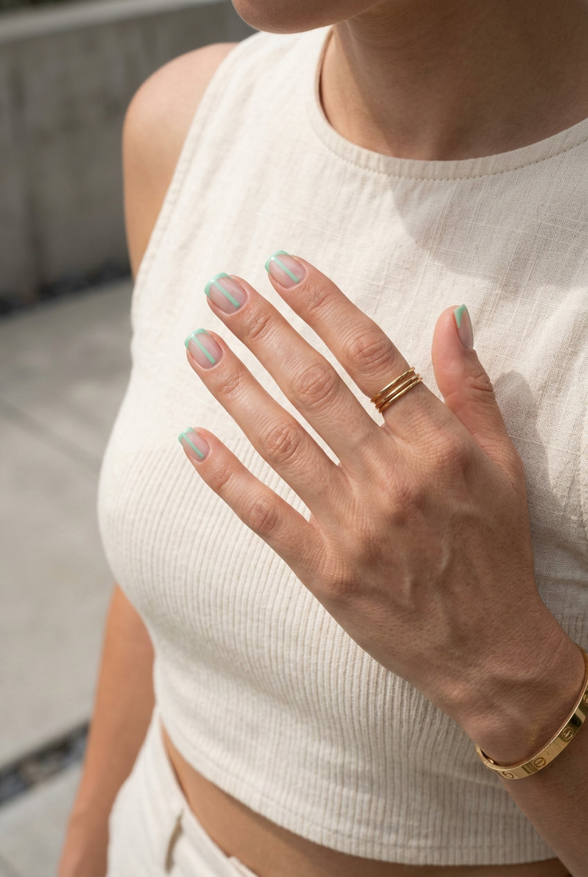 Fresh mint green negative space nails for summer nail colors 2026, ideal for daily wear.