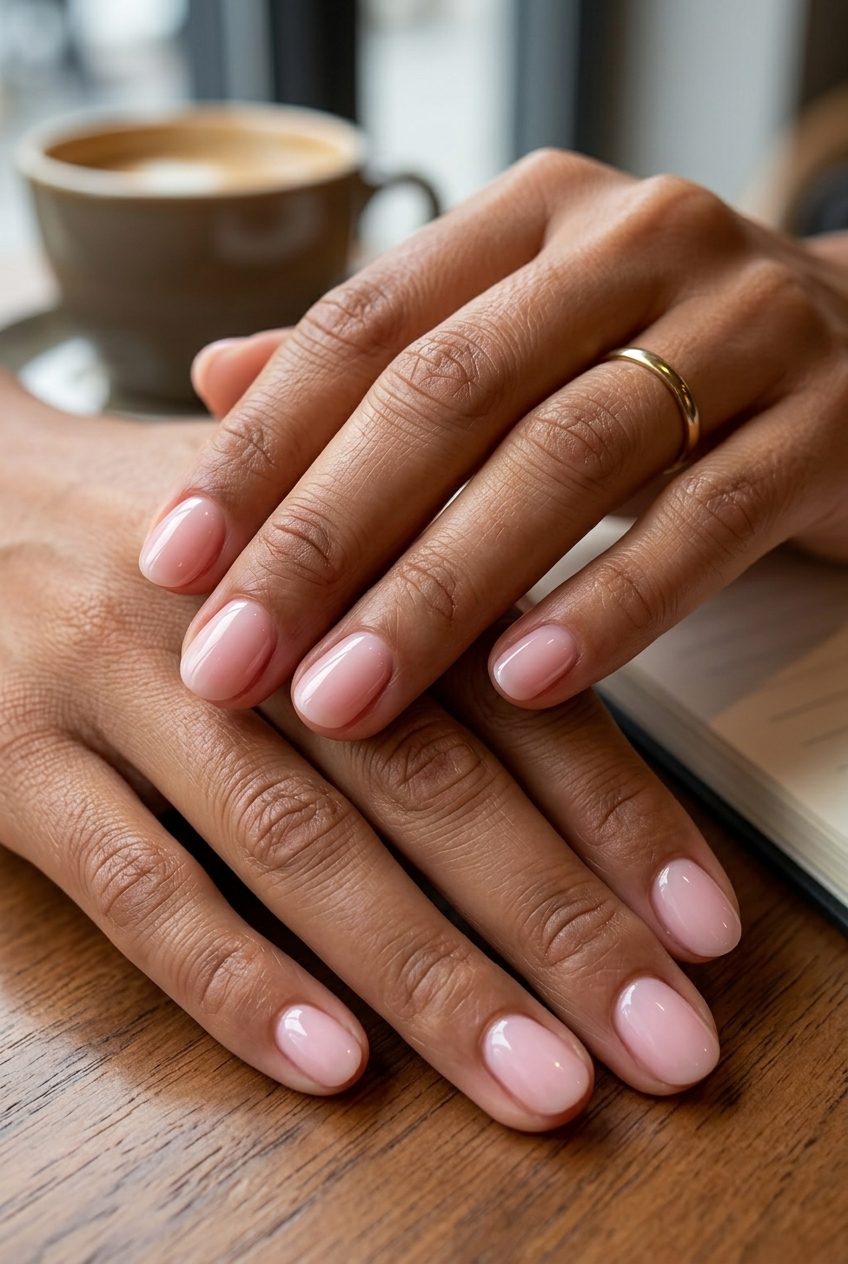 Elegant sheer pink milky overlay nails for summer nail colors 2026, perfect for formal events.